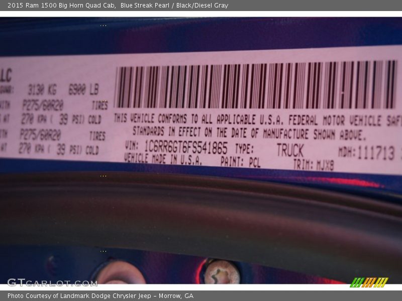 Blue Streak Pearl / Black/Diesel Gray 2015 Ram 1500 Big Horn Quad Cab