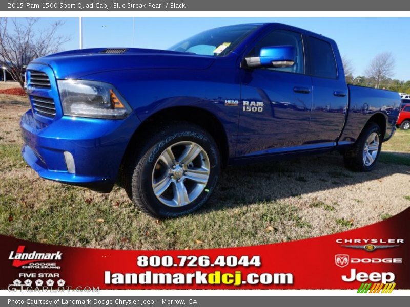 Blue Streak Pearl / Black 2015 Ram 1500 Sport Quad Cab