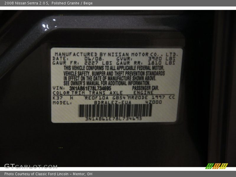 Polished Granite / Beige 2008 Nissan Sentra 2.0 S