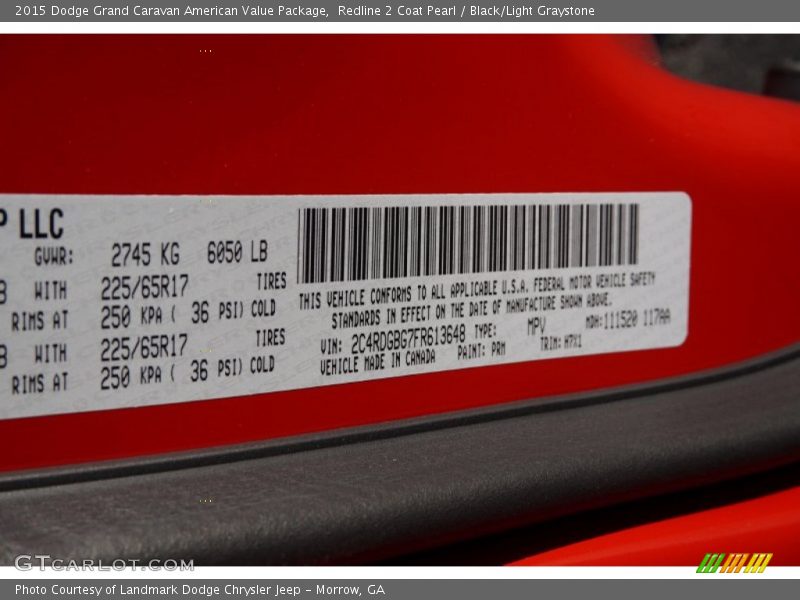 Redline 2 Coat Pearl / Black/Light Graystone 2015 Dodge Grand Caravan American Value Package