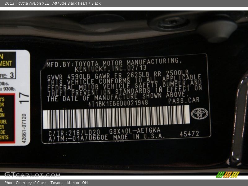 Attitude Black Pearl / Black 2013 Toyota Avalon XLE