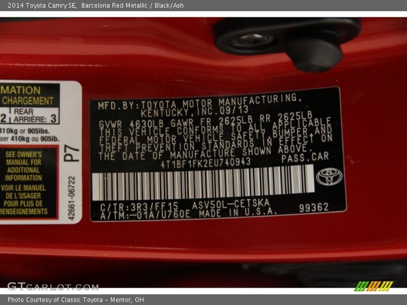 Barcelona Red Metallic / Black/Ash 2014 Toyota Camry SE