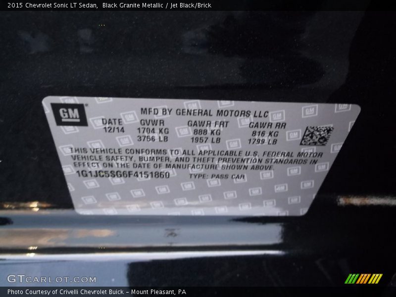 Black Granite Metallic / Jet Black/Brick 2015 Chevrolet Sonic LT Sedan