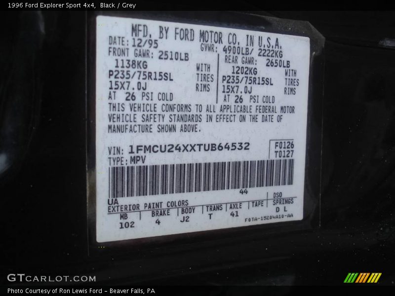 Black / Grey 1996 Ford Explorer Sport 4x4