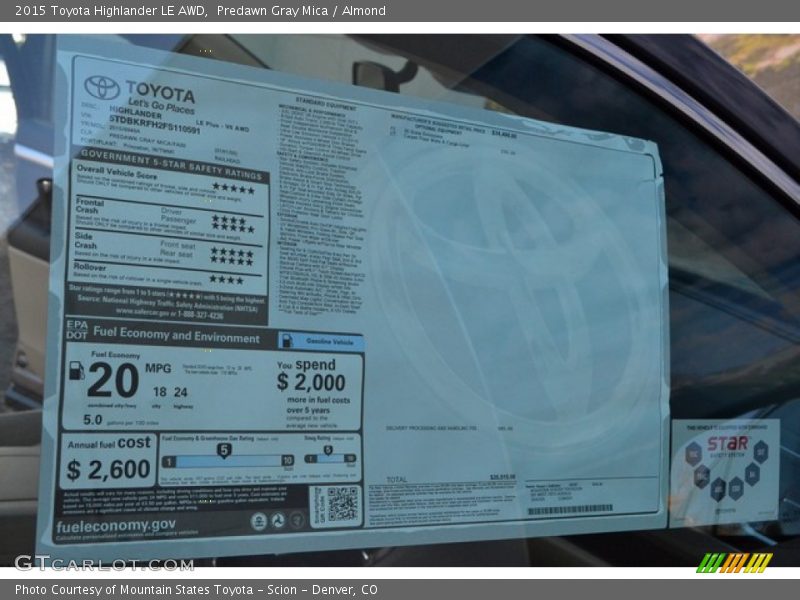 Predawn Gray Mica / Almond 2015 Toyota Highlander LE AWD