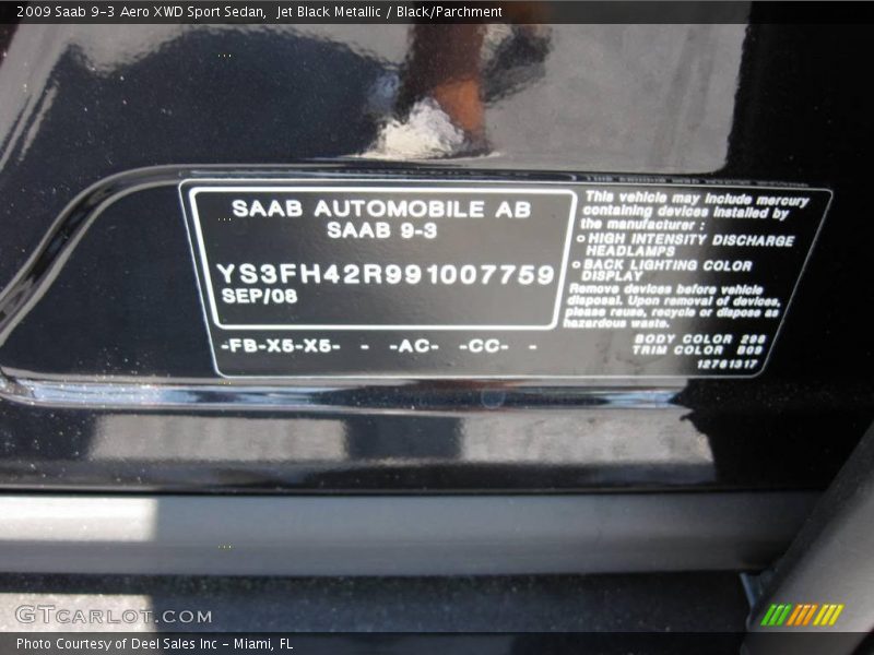 Jet Black Metallic / Black/Parchment 2009 Saab 9-3 Aero XWD Sport Sedan