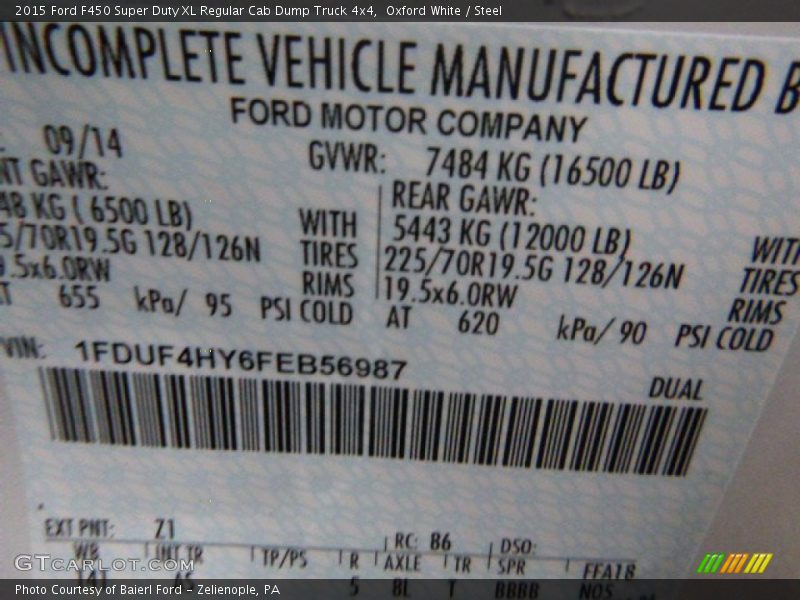 Oxford White / Steel 2015 Ford F450 Super Duty XL Regular Cab Dump Truck 4x4