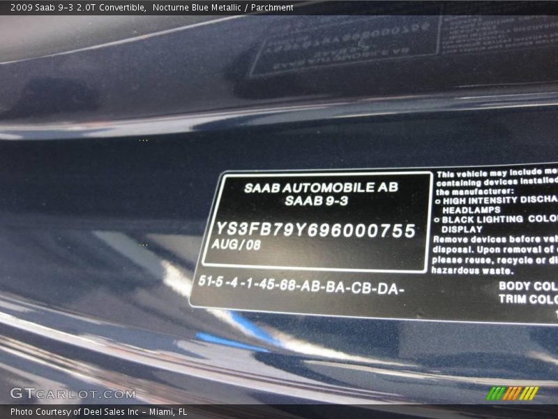Nocturne Blue Metallic / Parchment 2009 Saab 9-3 2.0T Convertible