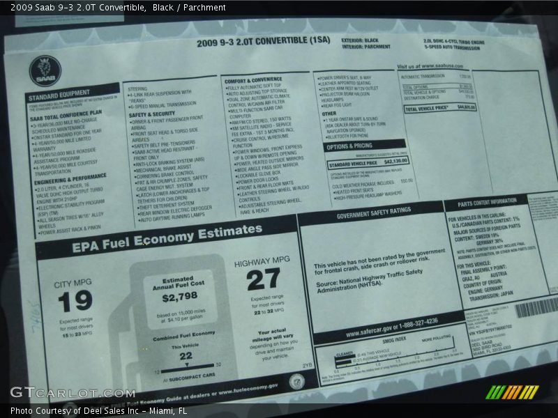 Black / Parchment 2009 Saab 9-3 2.0T Convertible