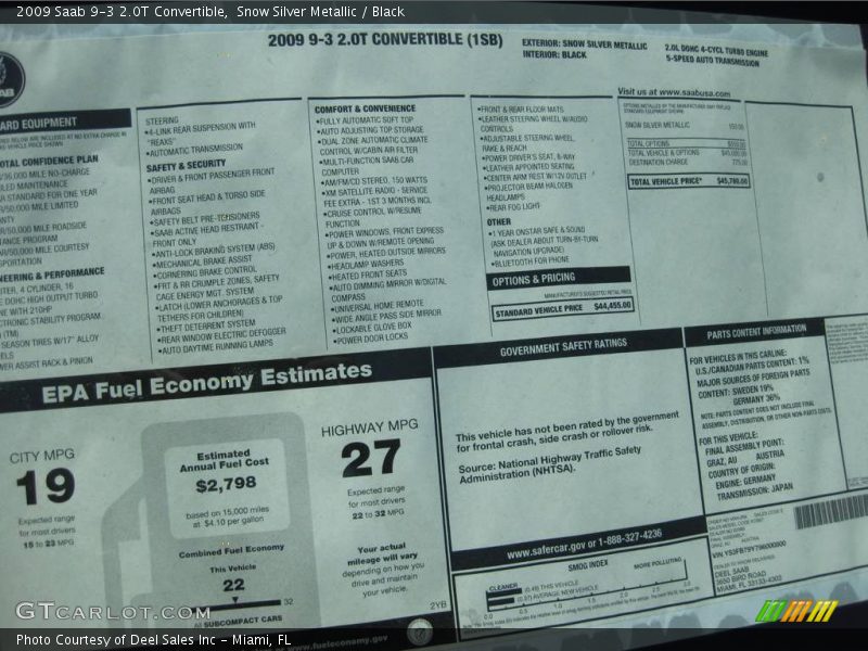 Snow Silver Metallic / Black 2009 Saab 9-3 2.0T Convertible