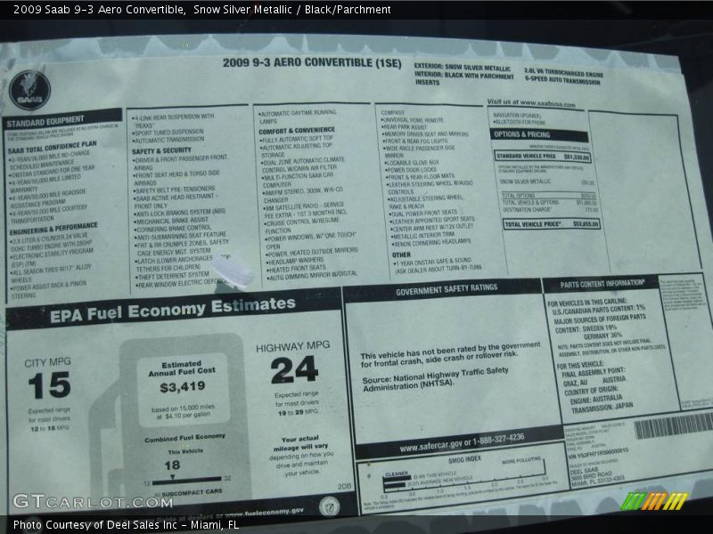 Snow Silver Metallic / Black/Parchment 2009 Saab 9-3 Aero Convertible