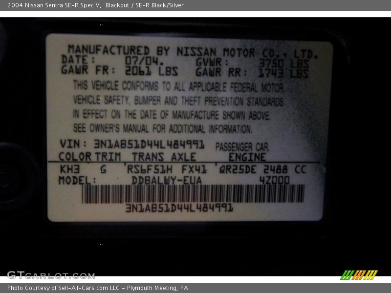 Blackout / SE-R Black/Silver 2004 Nissan Sentra SE-R Spec V