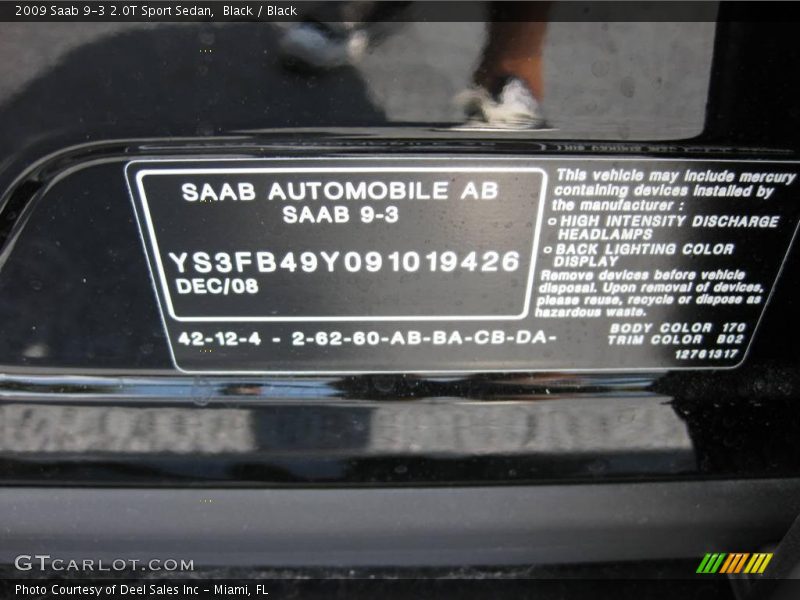Black / Black 2009 Saab 9-3 2.0T Sport Sedan