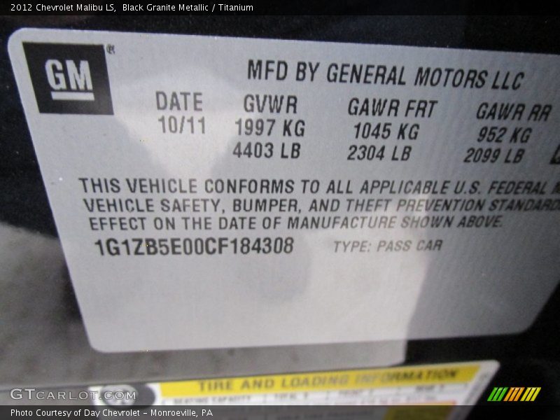 Black Granite Metallic / Titanium 2012 Chevrolet Malibu LS