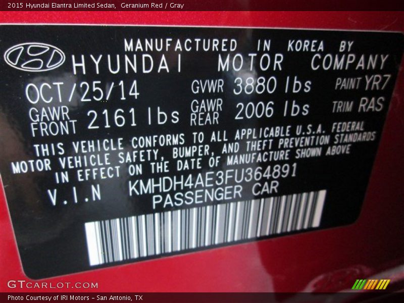 Geranium Red / Gray 2015 Hyundai Elantra Limited Sedan