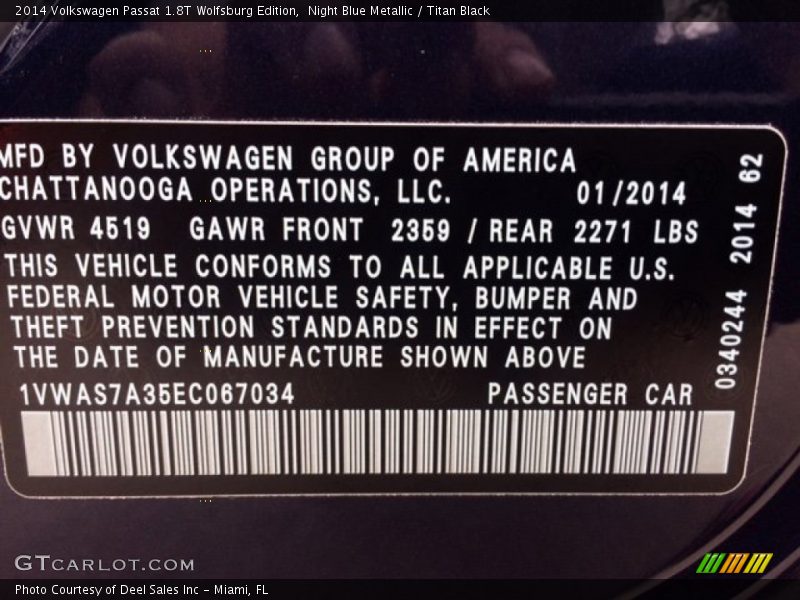 Night Blue Metallic / Titan Black 2014 Volkswagen Passat 1.8T Wolfsburg Edition