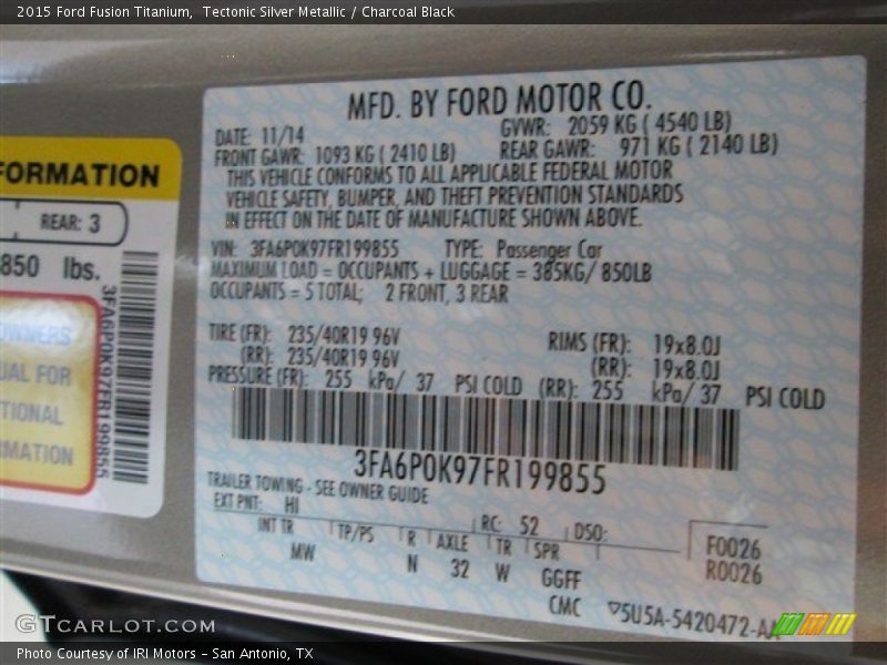 2015 Fusion Titanium Tectonic Silver Metallic Color Code HI