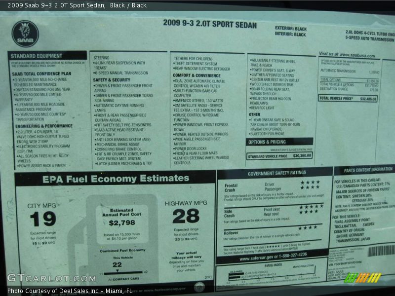 Black / Black 2009 Saab 9-3 2.0T Sport Sedan