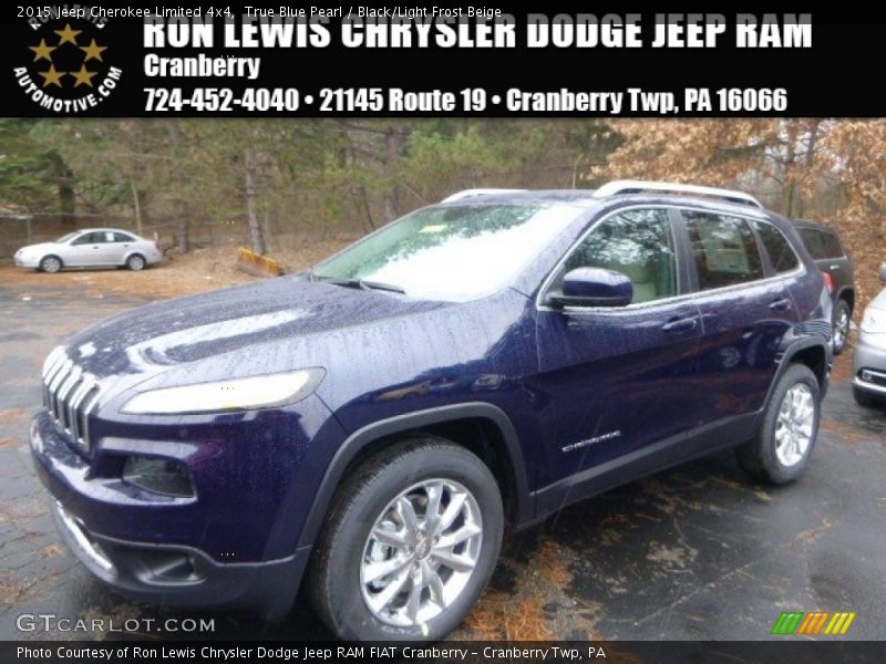True Blue Pearl / Black/Light Frost Beige 2015 Jeep Cherokee Limited 4x4
