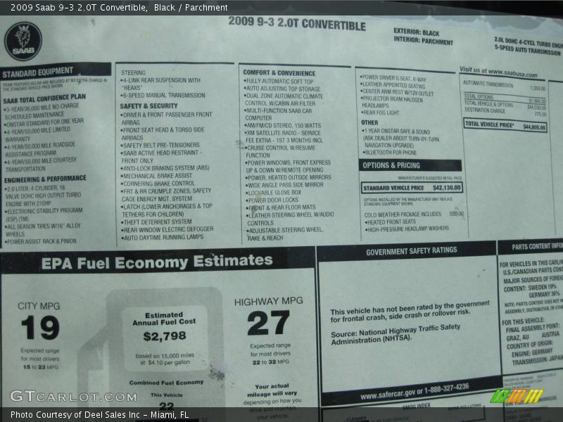 Black / Parchment 2009 Saab 9-3 2.0T Convertible