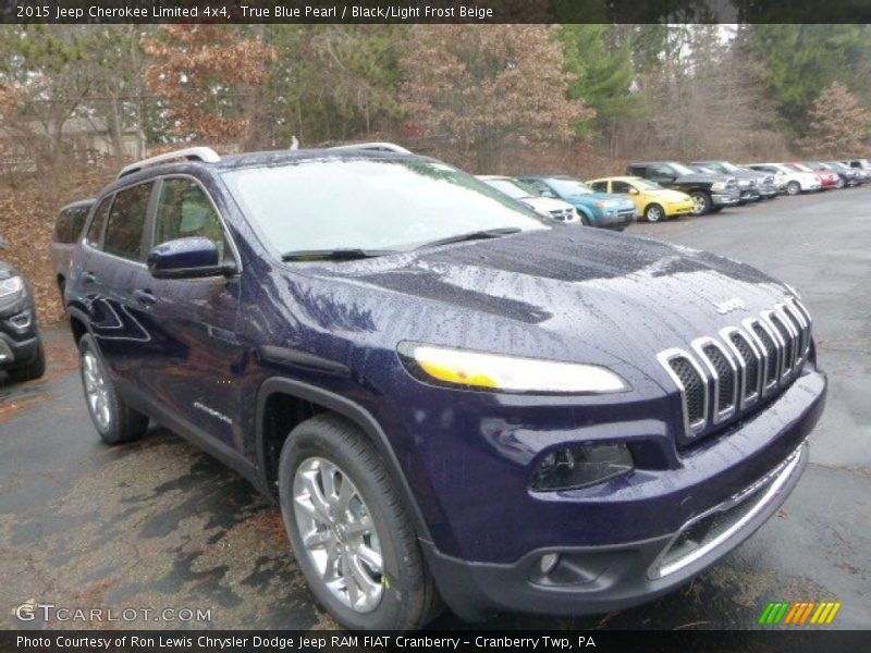True Blue Pearl / Black/Light Frost Beige 2015 Jeep Cherokee Limited 4x4