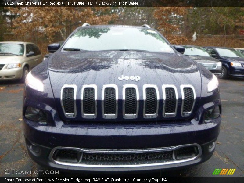 True Blue Pearl / Black/Light Frost Beige 2015 Jeep Cherokee Limited 4x4