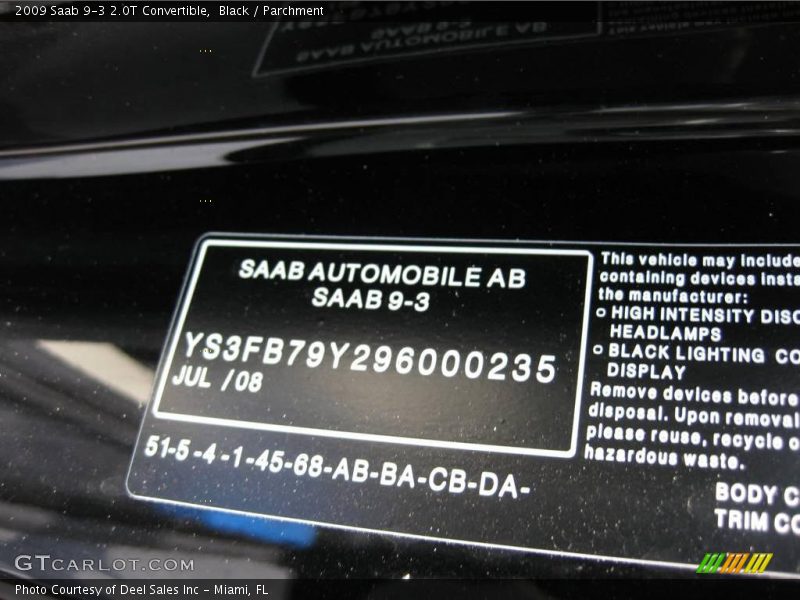 Black / Parchment 2009 Saab 9-3 2.0T Convertible