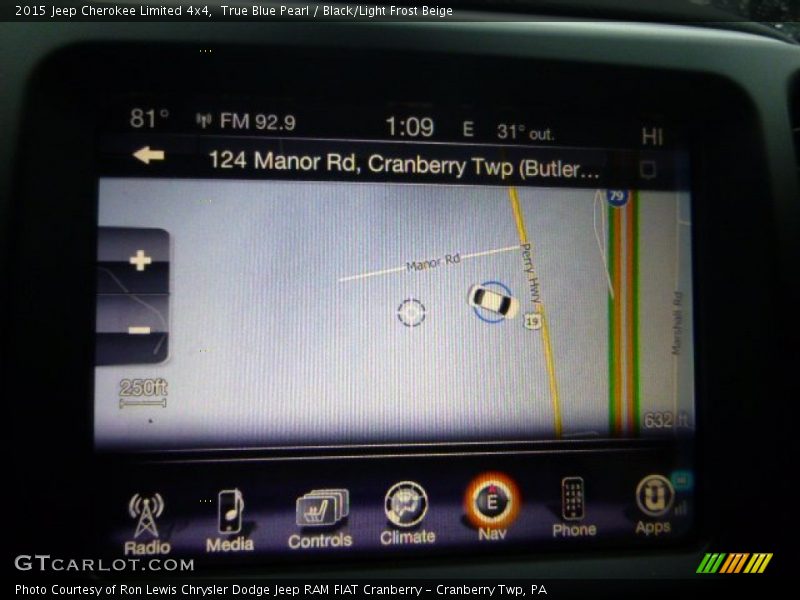 True Blue Pearl / Black/Light Frost Beige 2015 Jeep Cherokee Limited 4x4