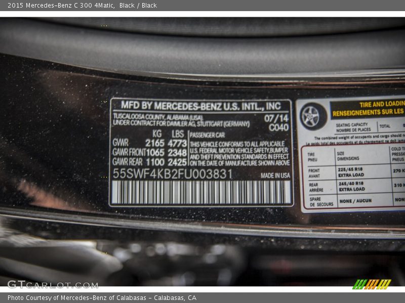 Black / Black 2015 Mercedes-Benz C 300 4Matic