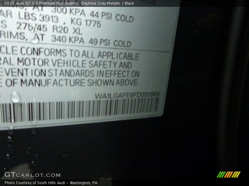Daytona Gray Metallic / Black 2015 Audi Q7 3.0 Premium Plus quattro