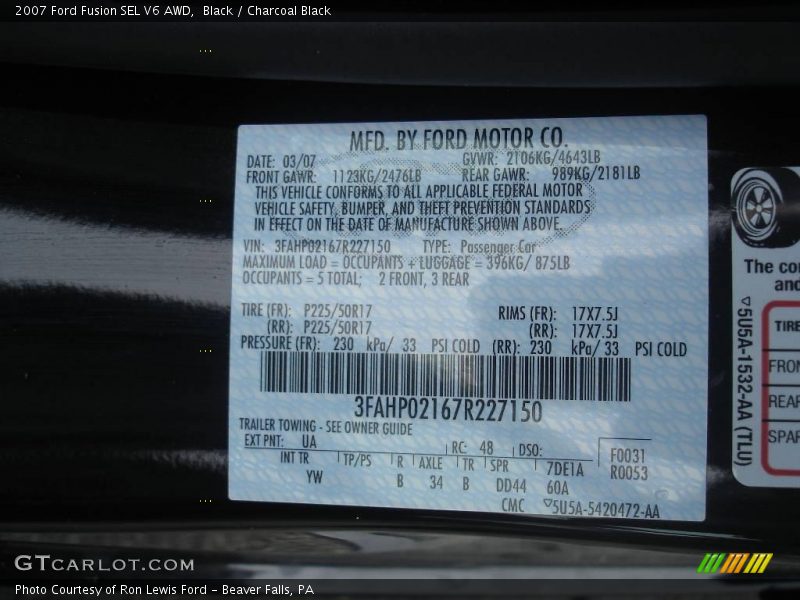 Black / Charcoal Black 2007 Ford Fusion SEL V6 AWD