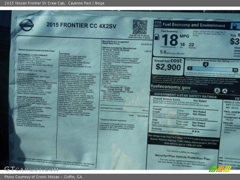 Cayenne Red / Beige 2015 Nissan Frontier SV Crew Cab