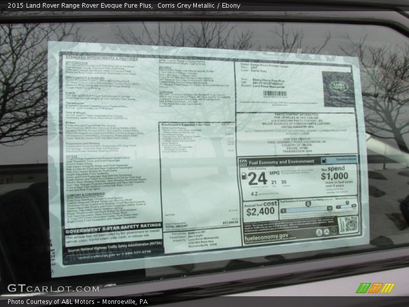  2015 Range Rover Evoque Pure Plus Window Sticker