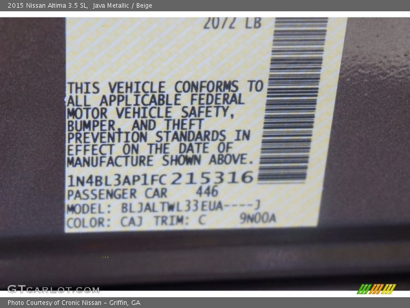 Java Metallic / Beige 2015 Nissan Altima 3.5 SL