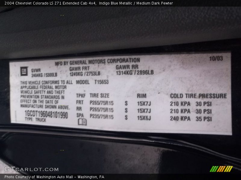 Indigo Blue Metallic / Medium Dark Pewter 2004 Chevrolet Colorado LS Z71 Extended Cab 4x4