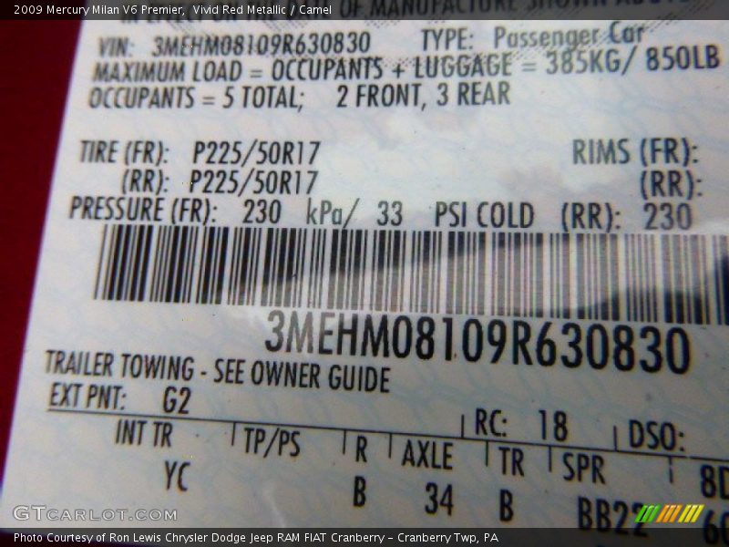 Vivid Red Metallic / Camel 2009 Mercury Milan V6 Premier