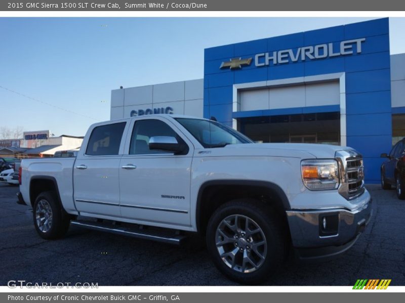 Summit White / Cocoa/Dune 2015 GMC Sierra 1500 SLT Crew Cab