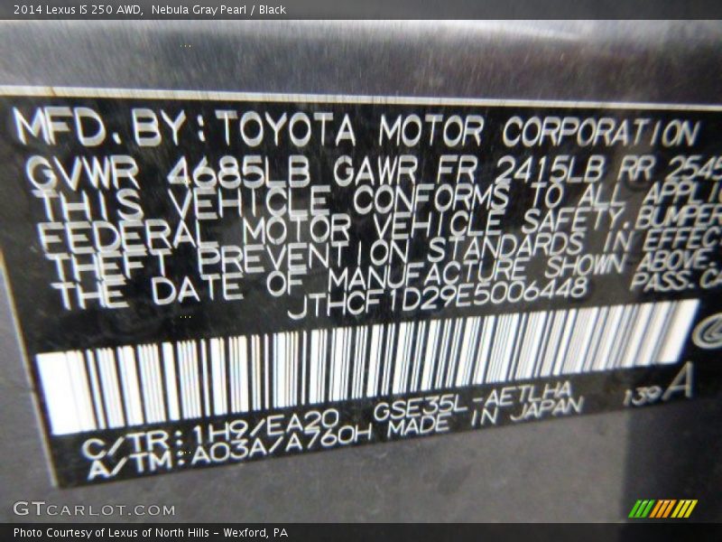 Nebula Gray Pearl / Black 2014 Lexus IS 250 AWD