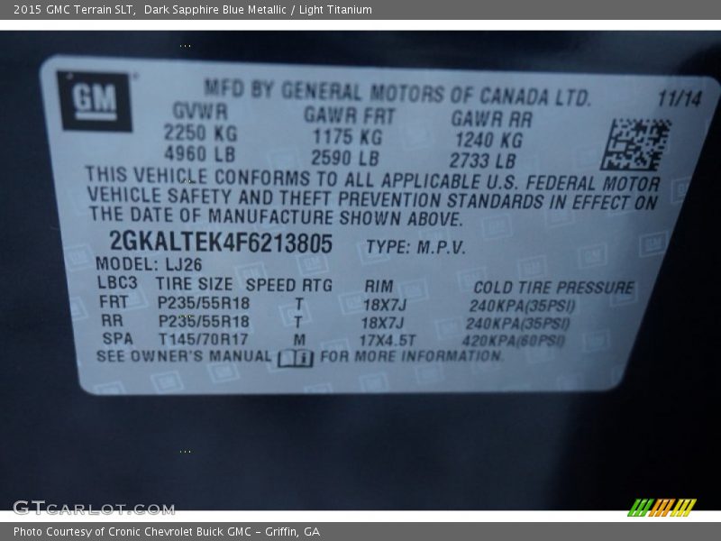 Dark Sapphire Blue Metallic / Light Titanium 2015 GMC Terrain SLT