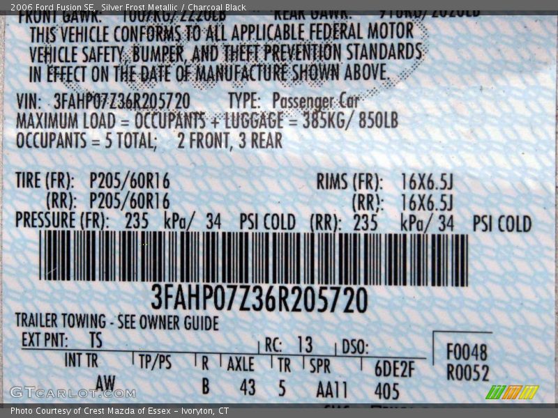Silver Frost Metallic / Charcoal Black 2006 Ford Fusion SE
