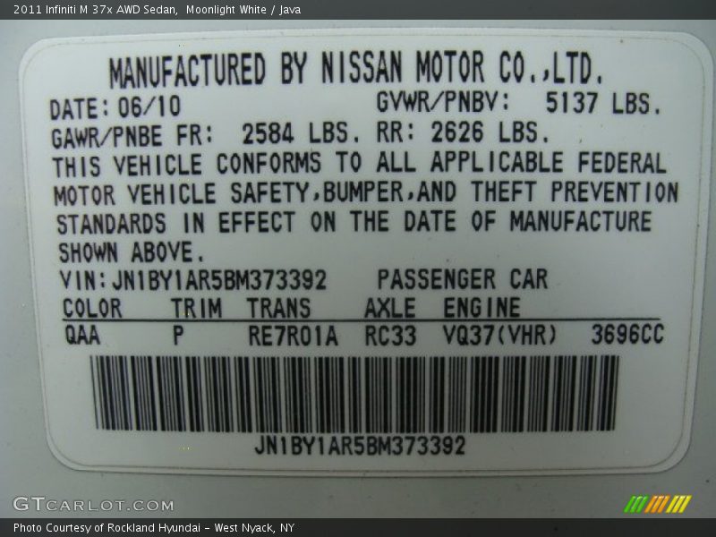 Moonlight White / Java 2011 Infiniti M 37x AWD Sedan