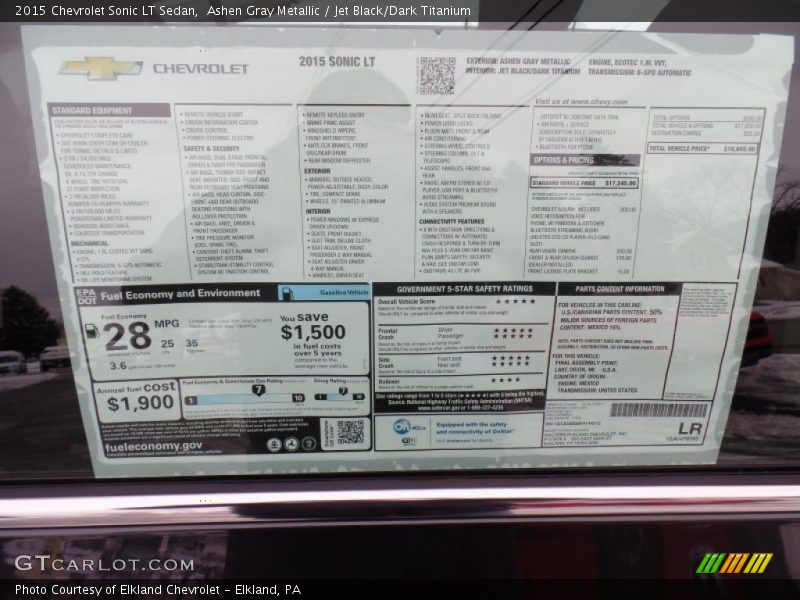 Ashen Gray Metallic / Jet Black/Dark Titanium 2015 Chevrolet Sonic LT Sedan