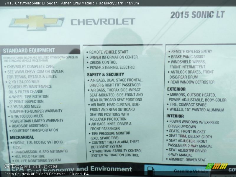 Ashen Gray Metallic / Jet Black/Dark Titanium 2015 Chevrolet Sonic LT Sedan