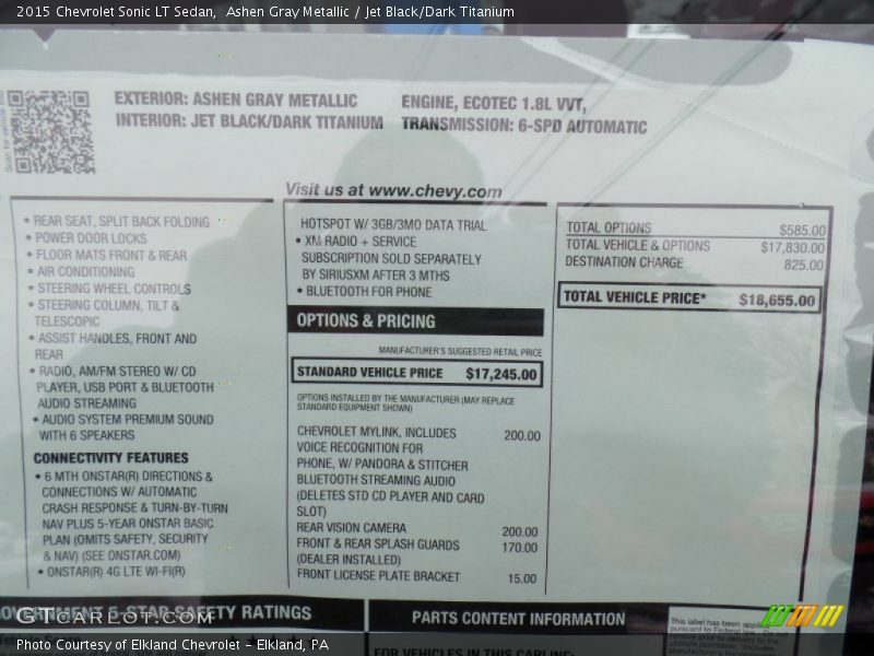 Ashen Gray Metallic / Jet Black/Dark Titanium 2015 Chevrolet Sonic LT Sedan