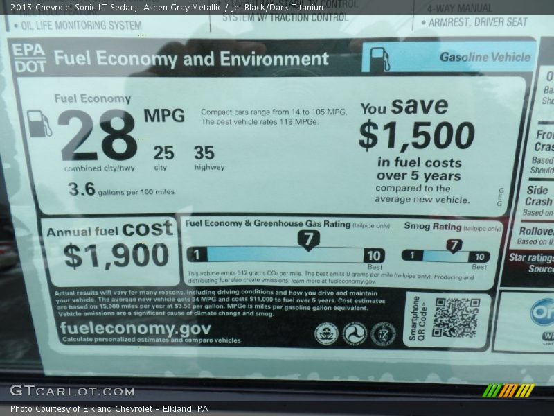 Ashen Gray Metallic / Jet Black/Dark Titanium 2015 Chevrolet Sonic LT Sedan