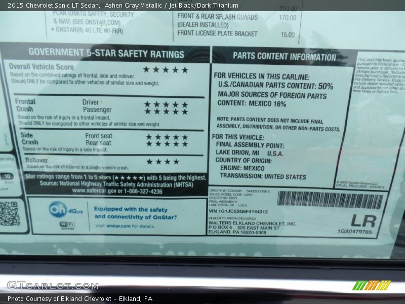 Ashen Gray Metallic / Jet Black/Dark Titanium 2015 Chevrolet Sonic LT Sedan