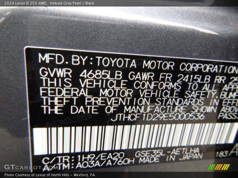 Nebula Gray Pearl / Black 2014 Lexus IS 250 AWD
