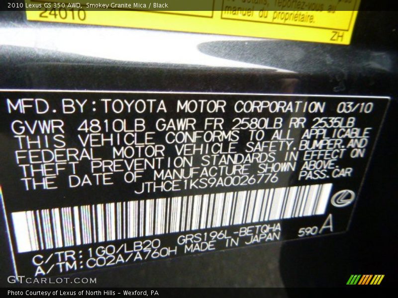 Smokey Granite Mica / Black 2010 Lexus GS 350 AWD