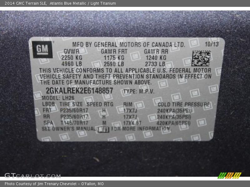 Atlantis Blue Metallic / Light Titanium 2014 GMC Terrain SLE