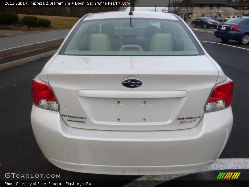 Satin White Pearl / Ivory 2012 Subaru Impreza 2.0i Premium 4 Door